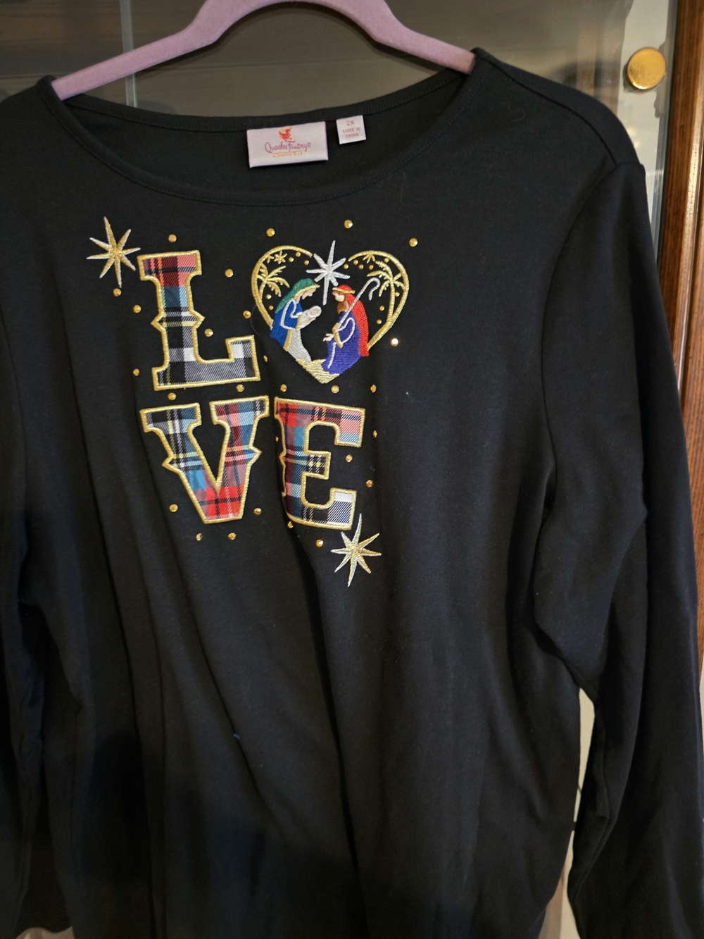 Quacker Factory Black LOVE Plaid Accent Sweatshirt